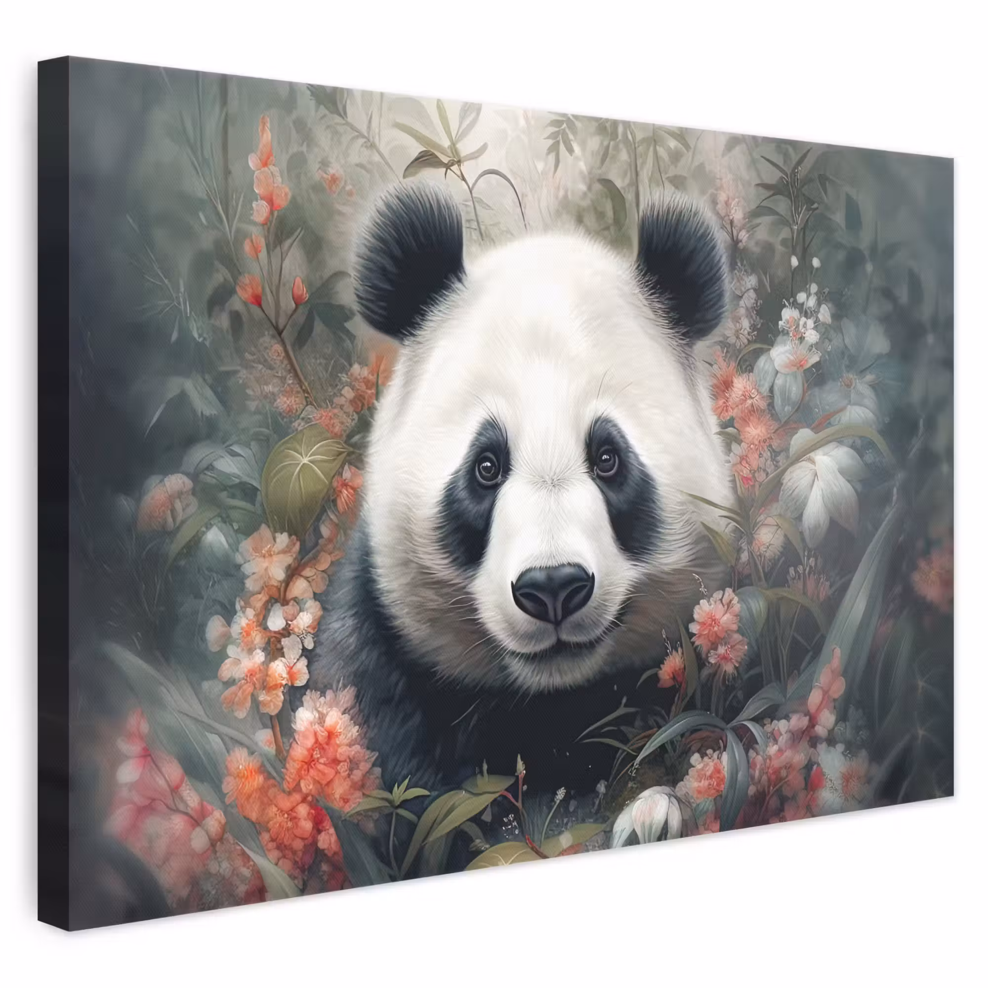 Canvas schilderij - Panda - Wilde dieren - Bloemen - Natuur
