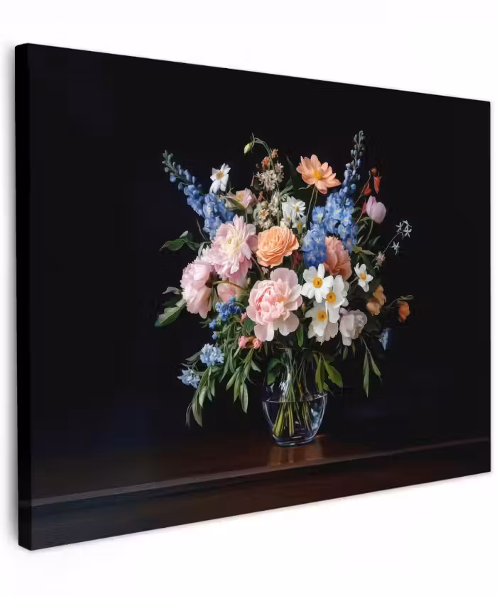 Canvas schilderij - Pastel - Bloemen - Glazen - Vaas