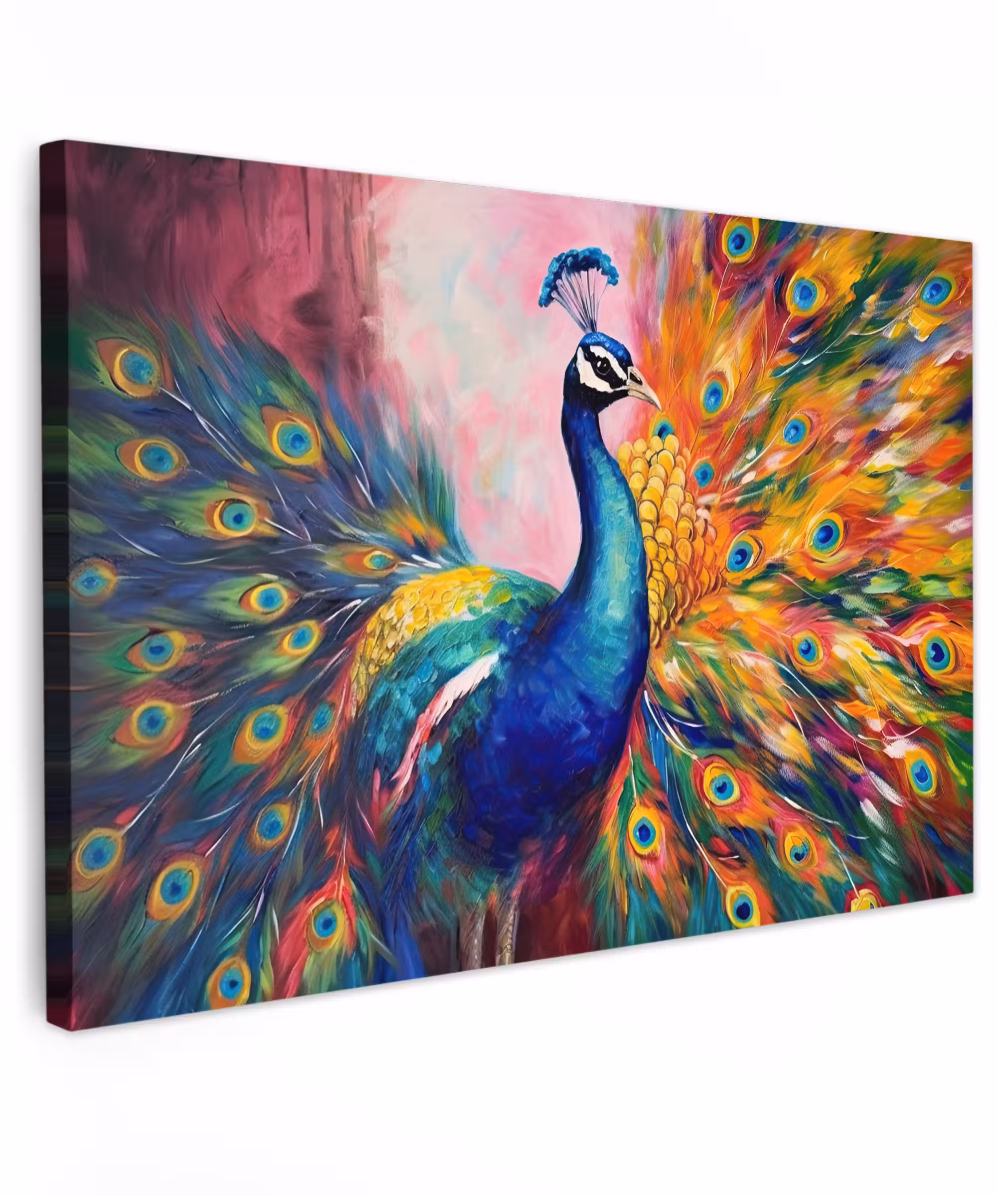 Canvas schilderij - Pauw - Dieren - Schilderij - Regenboog