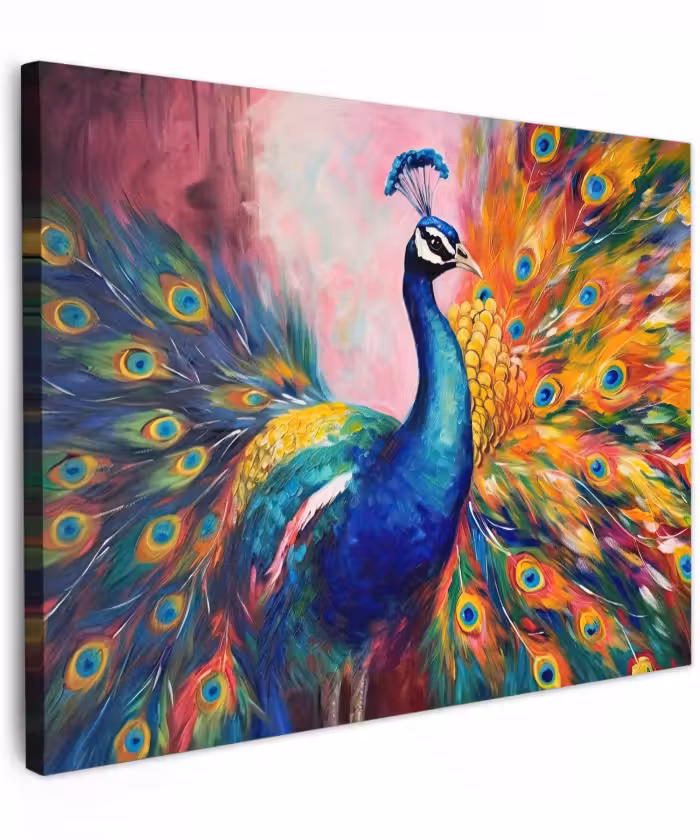 Canvas schilderij - Pauw - Dieren - Schilderij - Regenboog
