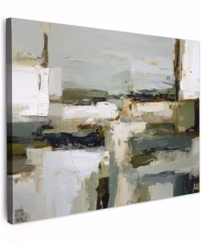 Canvas schilderij - Penseelstreken - Groen - Abstract - Japandi