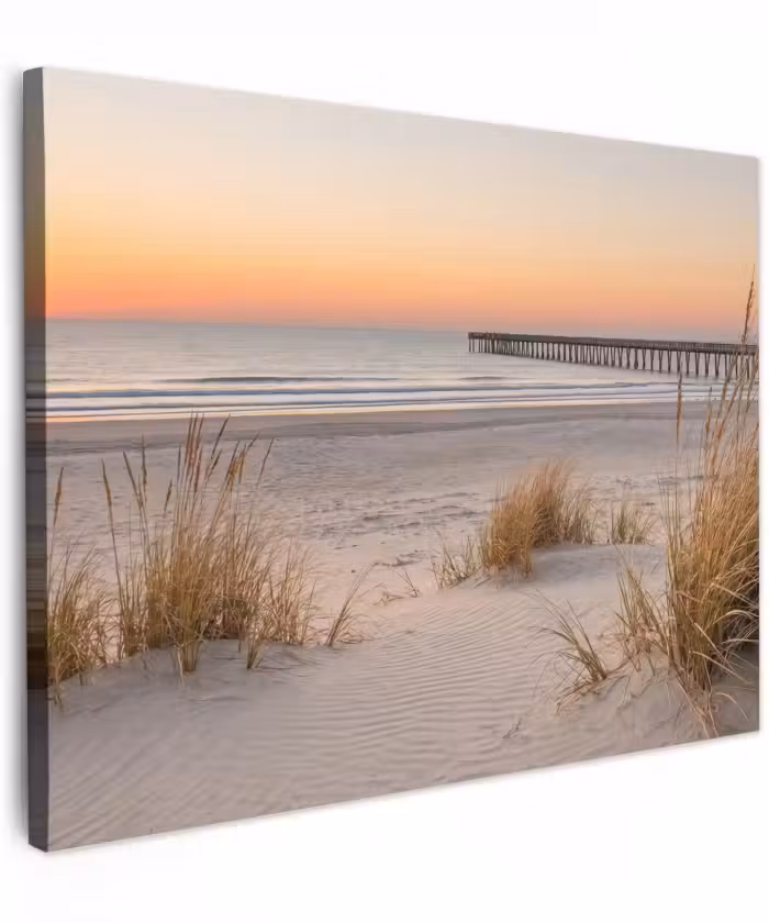 Canvas schilderij - Pier - Zonsondergang - Strand