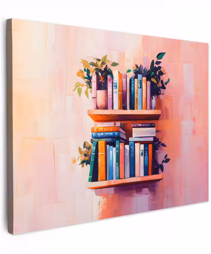 Canvas schilderij - Planken - Boeken - Bladeren