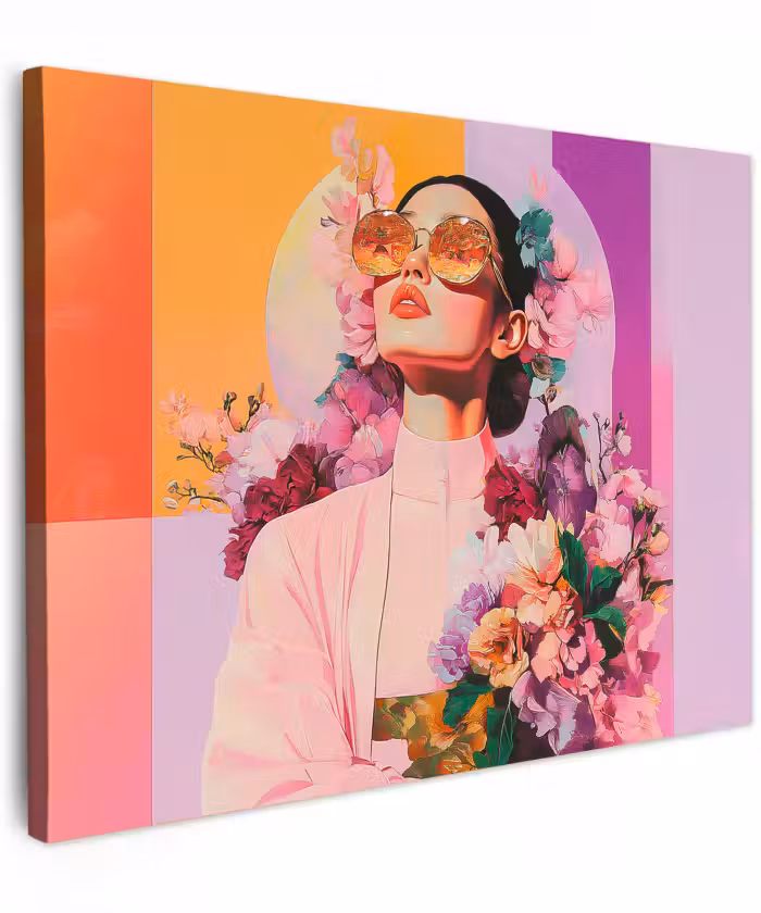 Canvas schilderij - Portret - Vrouw - Abstract - Bloemen