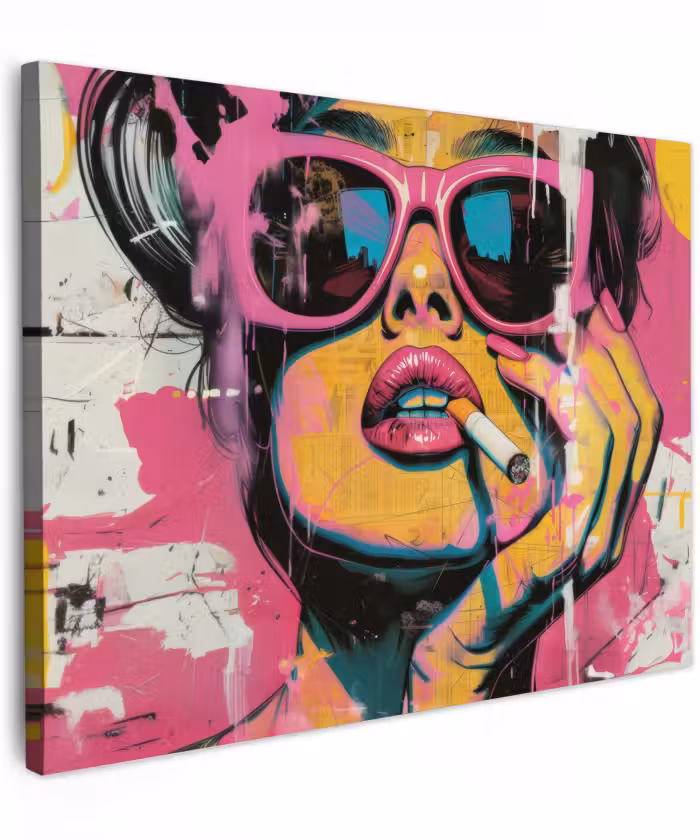 Canvas schilderij - Portret - Vrouw - Abstract - Zonnebril