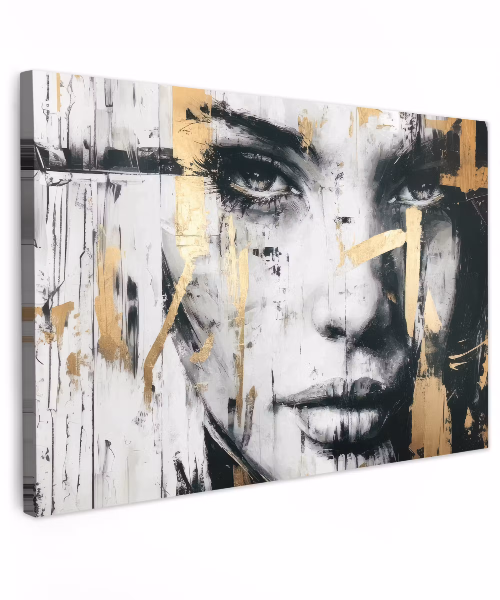 Canvas schilderij - Portret - Vrouw - Penseelstreken - Goud