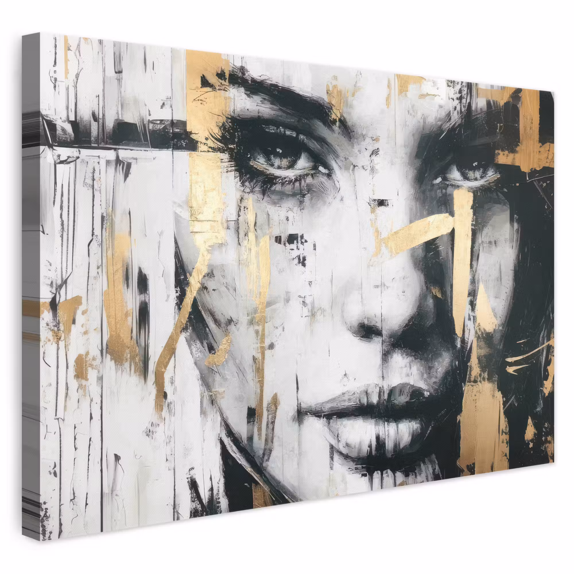 Canvas schilderij - Portret - Vrouw - Penseelstreken - Goud