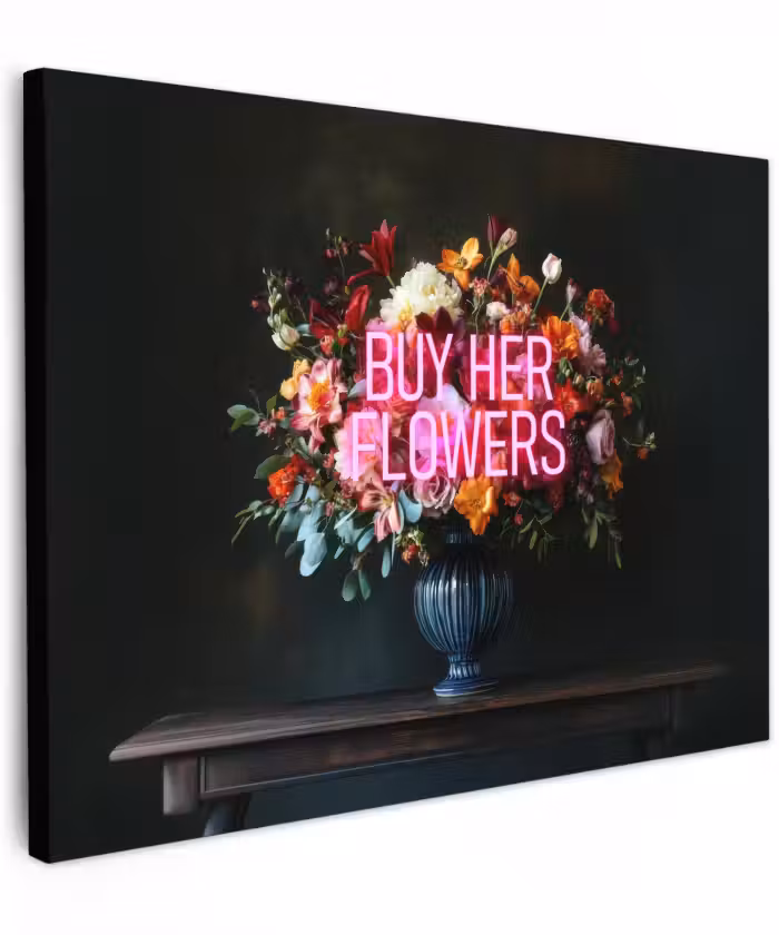 Canvas schilderij - Quote - Bloemen - Vaas - Neon