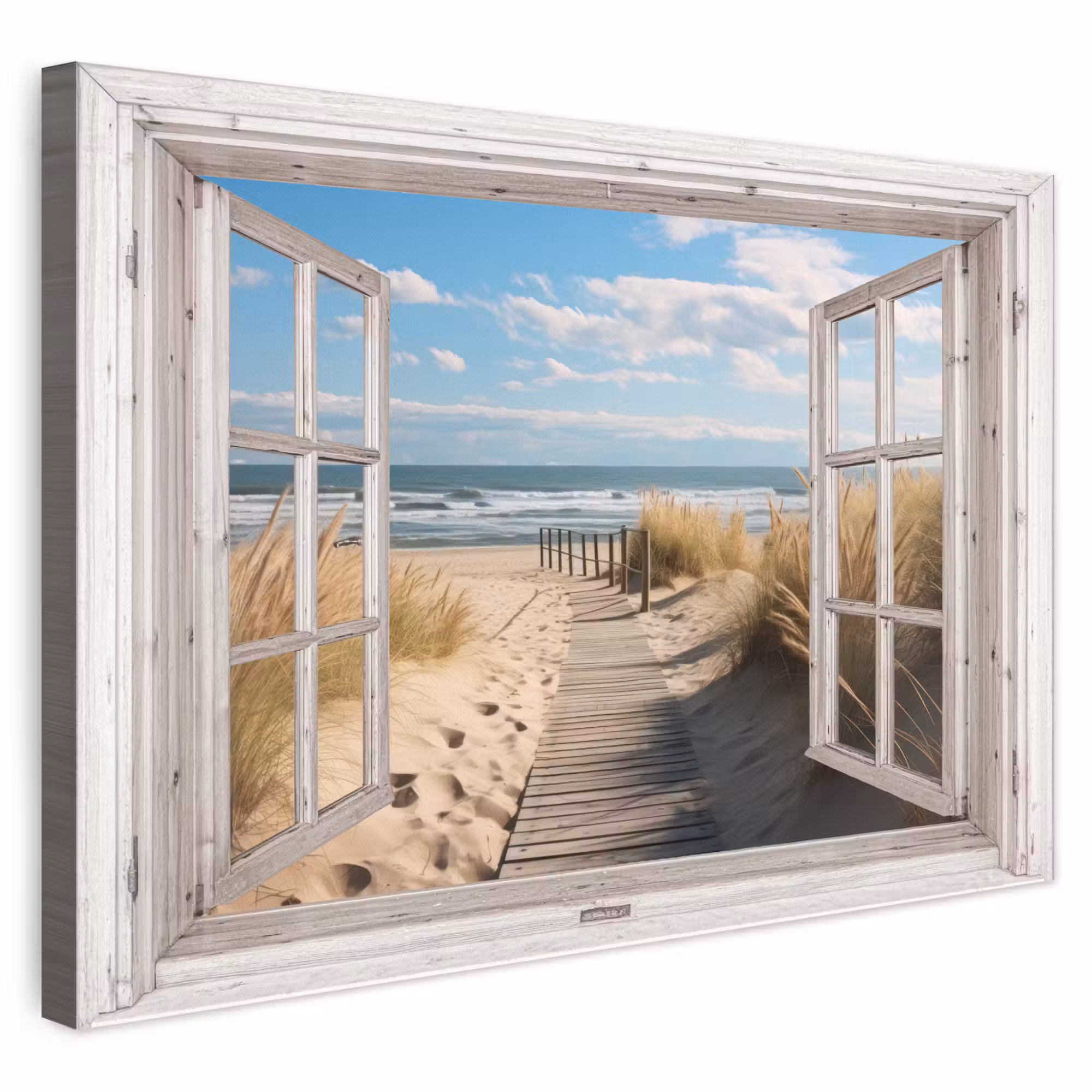 Canvas schilderij - Raam - Zee - Kust - Natuur - Doorkijk - Strand - Waddenzee