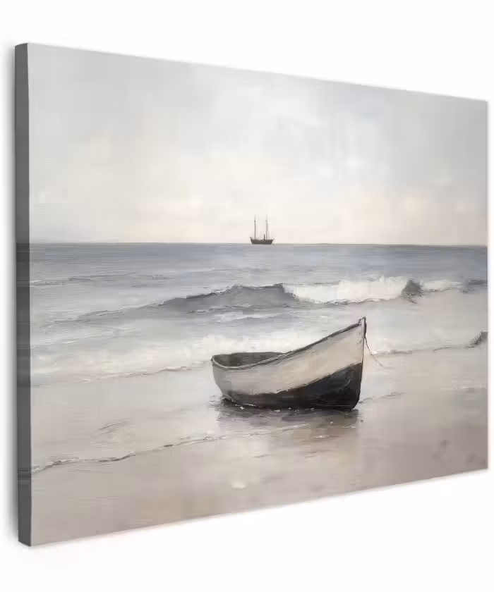 Canvas schilderij - Roeiboot - Zee - Horizon