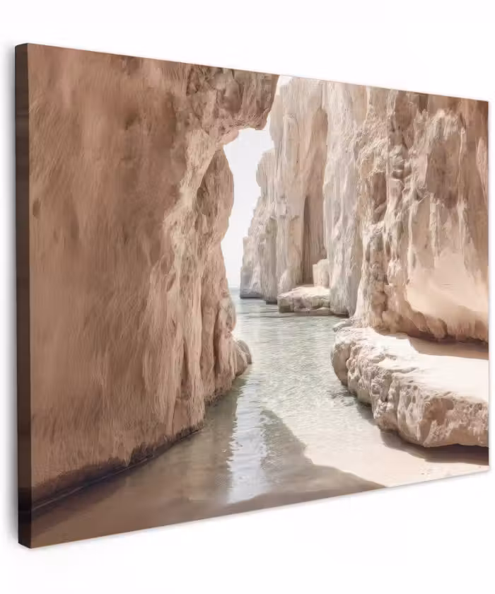 Canvas schilderij - Rotsen - Zee - Zand - Kloof