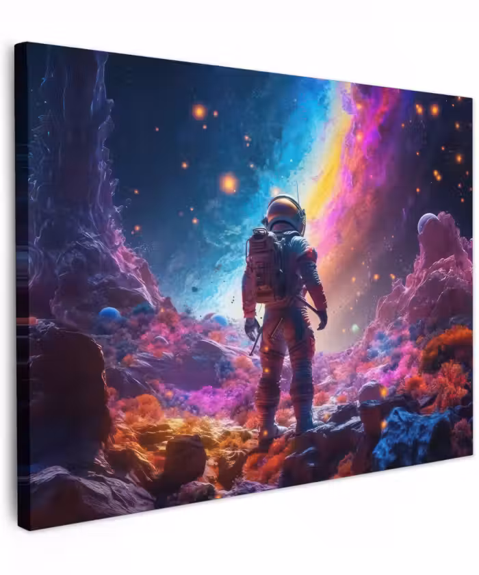 Canvas schilderij - Ruimte - Astronaut - Neon - Sterren