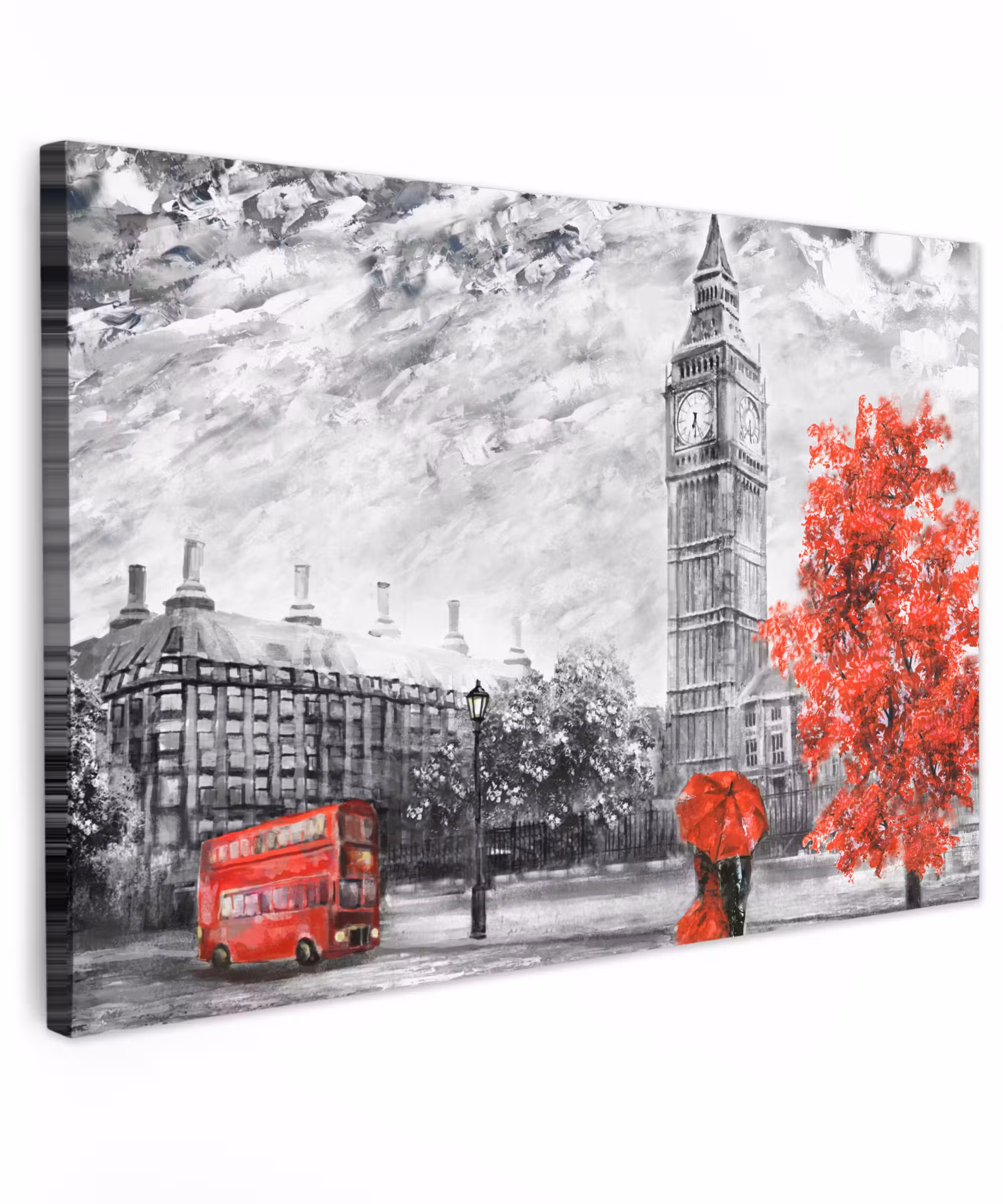 Canvas schilderij - Schilderij - Big Ben - Rood - Paraplu