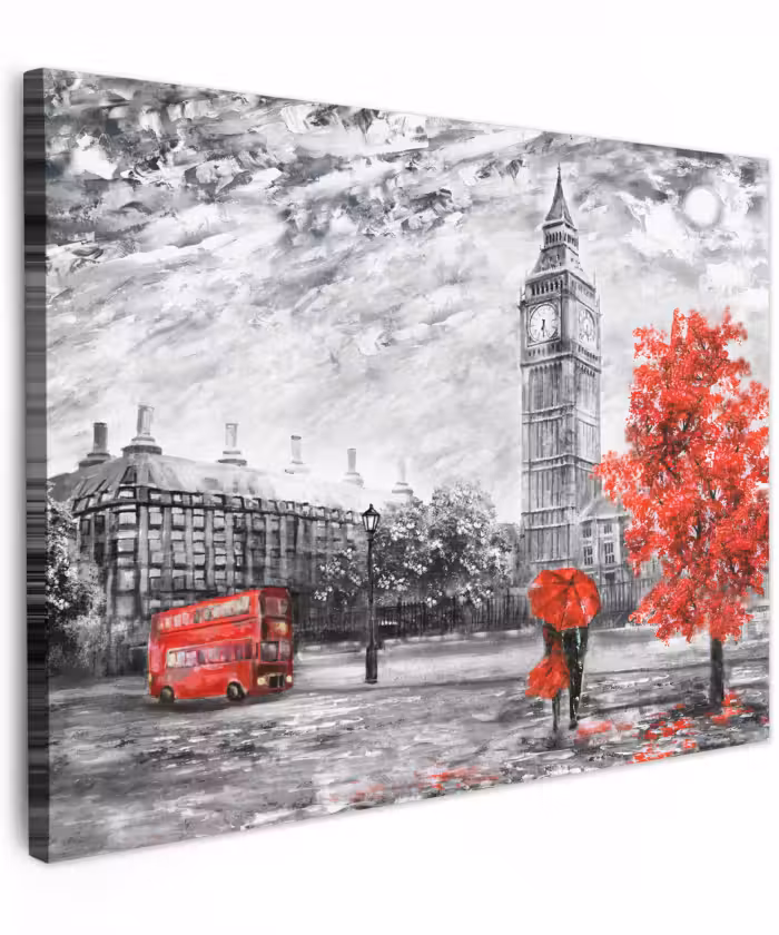 Canvas schilderij - Schilderij - Big Ben - Rood - Paraplu