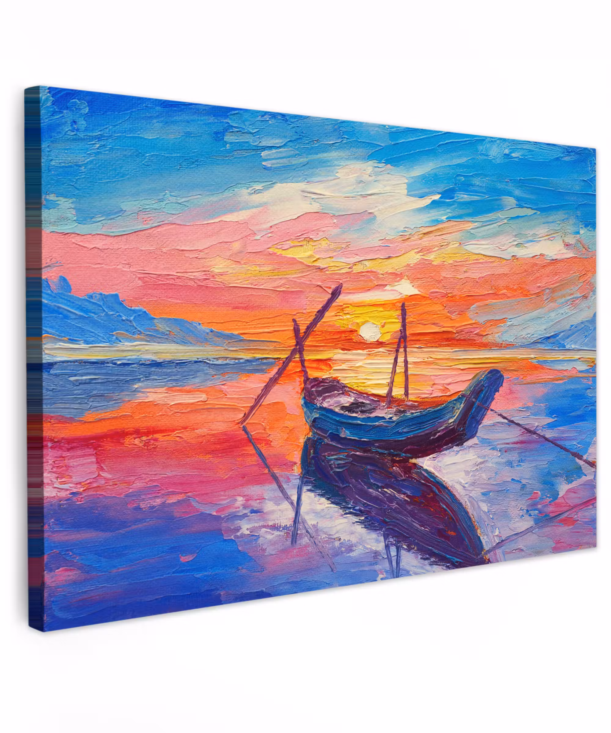 Canvas schilderij - Schilderij - Boot - Olieverf - Water