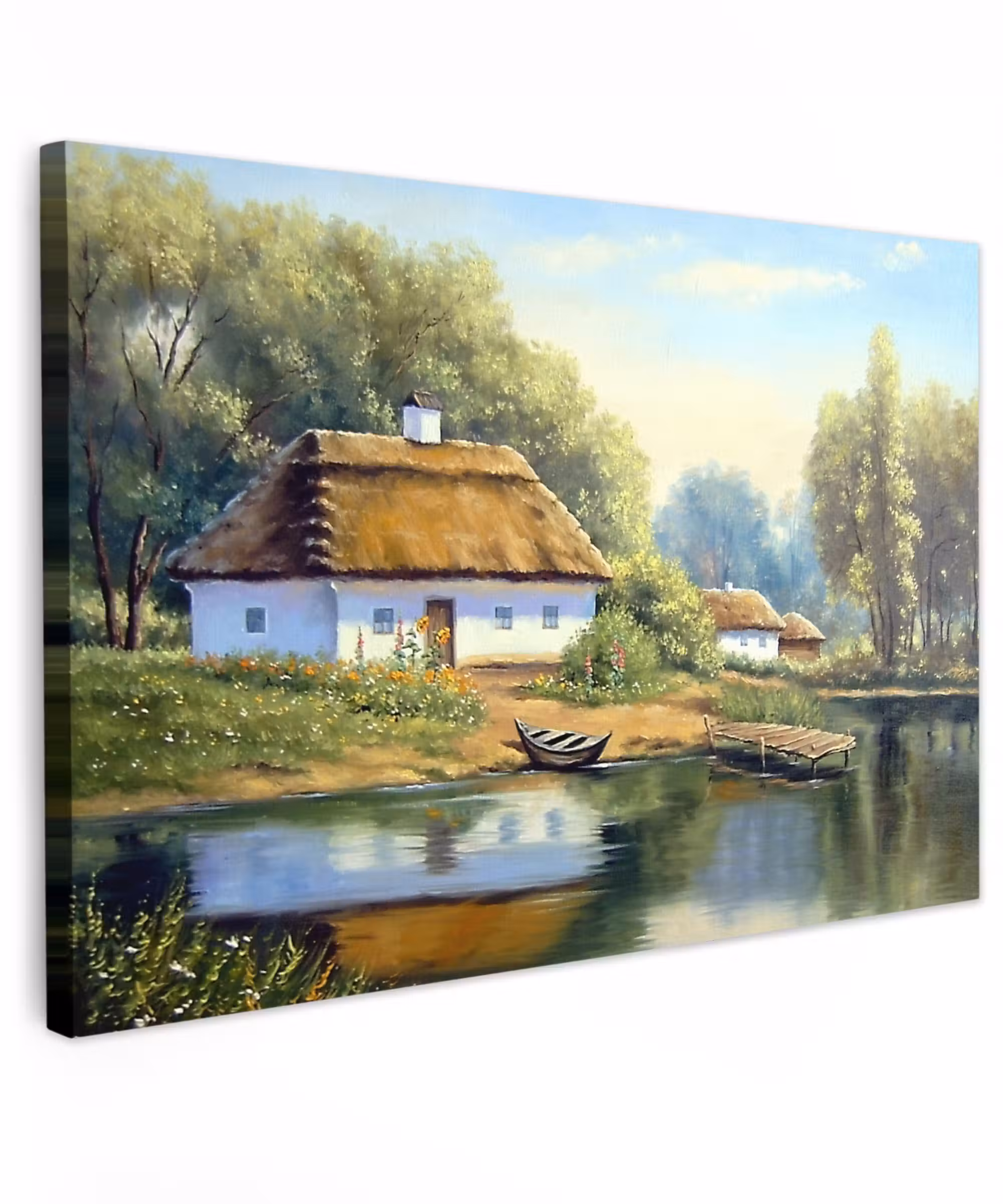 Canvas schilderij - Schilderij - Huis - Natuur - Water - Olieverf