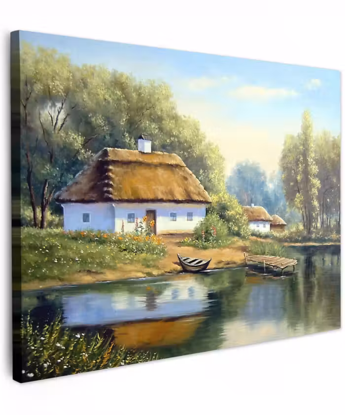 Canvas schilderij - Schilderij - Huis - Natuur - Water - Olieverf