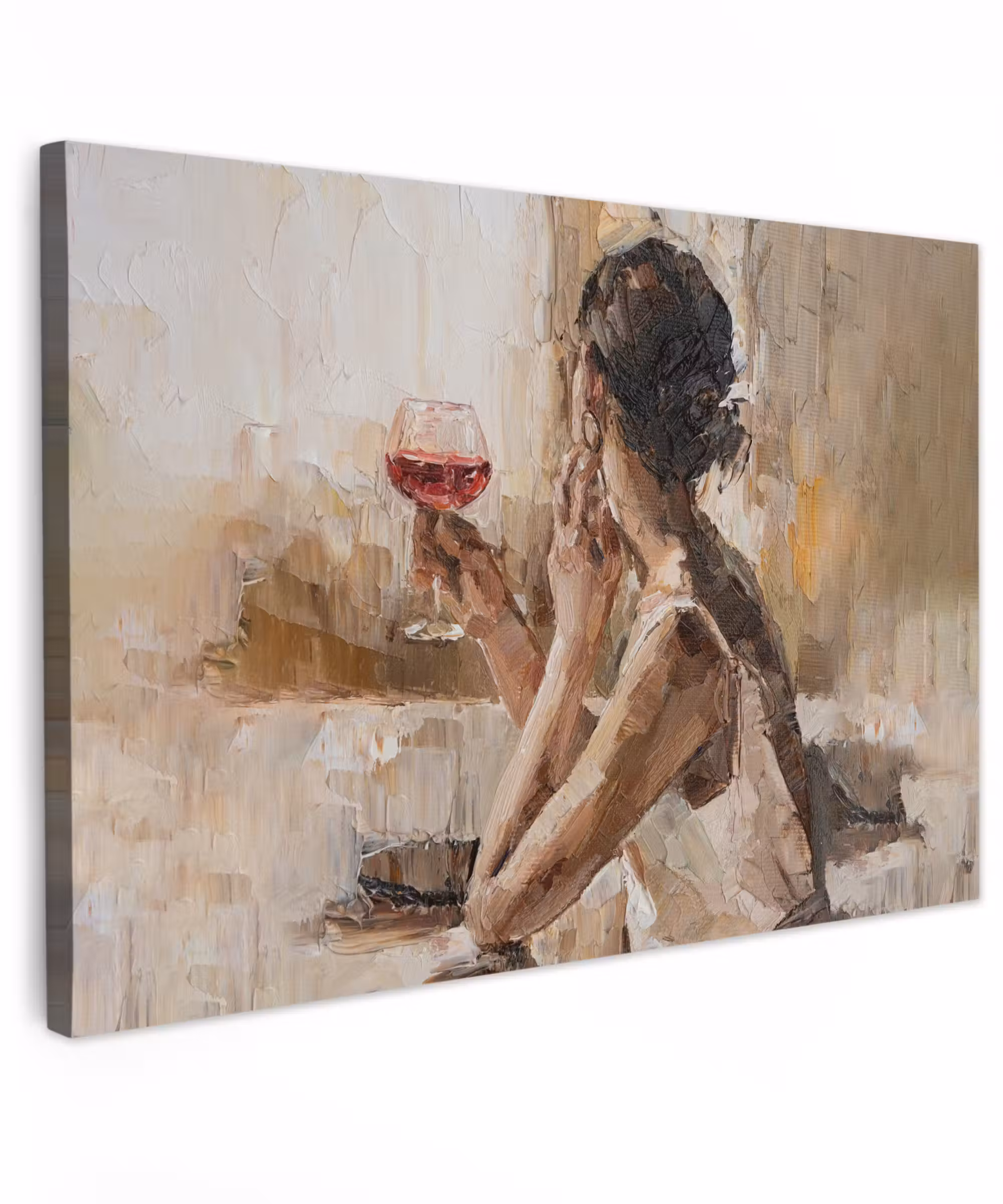 Canvas schilderij - Schilderij - Olieverf - Vrouw - Wijn