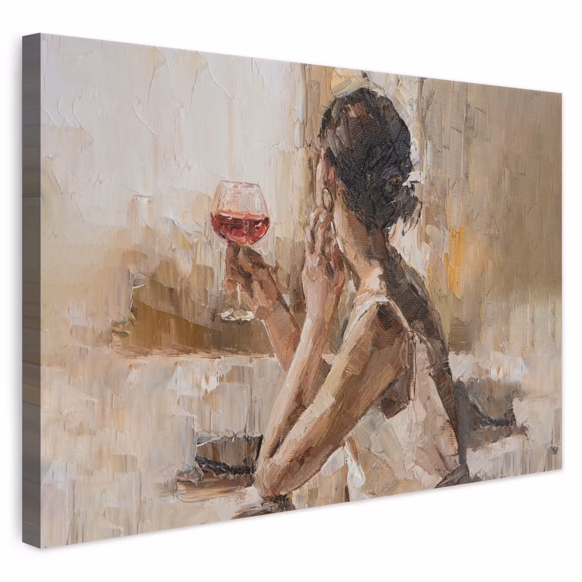 Canvas schilderij - Schilderij - Olieverf - Vrouw - Wijn