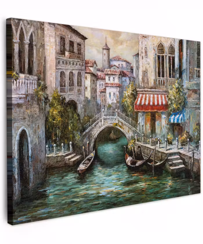 Canvas schilderij - Schilderij - Olieverf - Water - Gracht - Italië