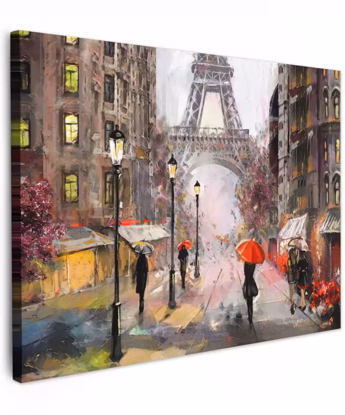 Canvas schilderij - Schilderij - Parijs - Eiffeltoren - Paraplu - Olieverf