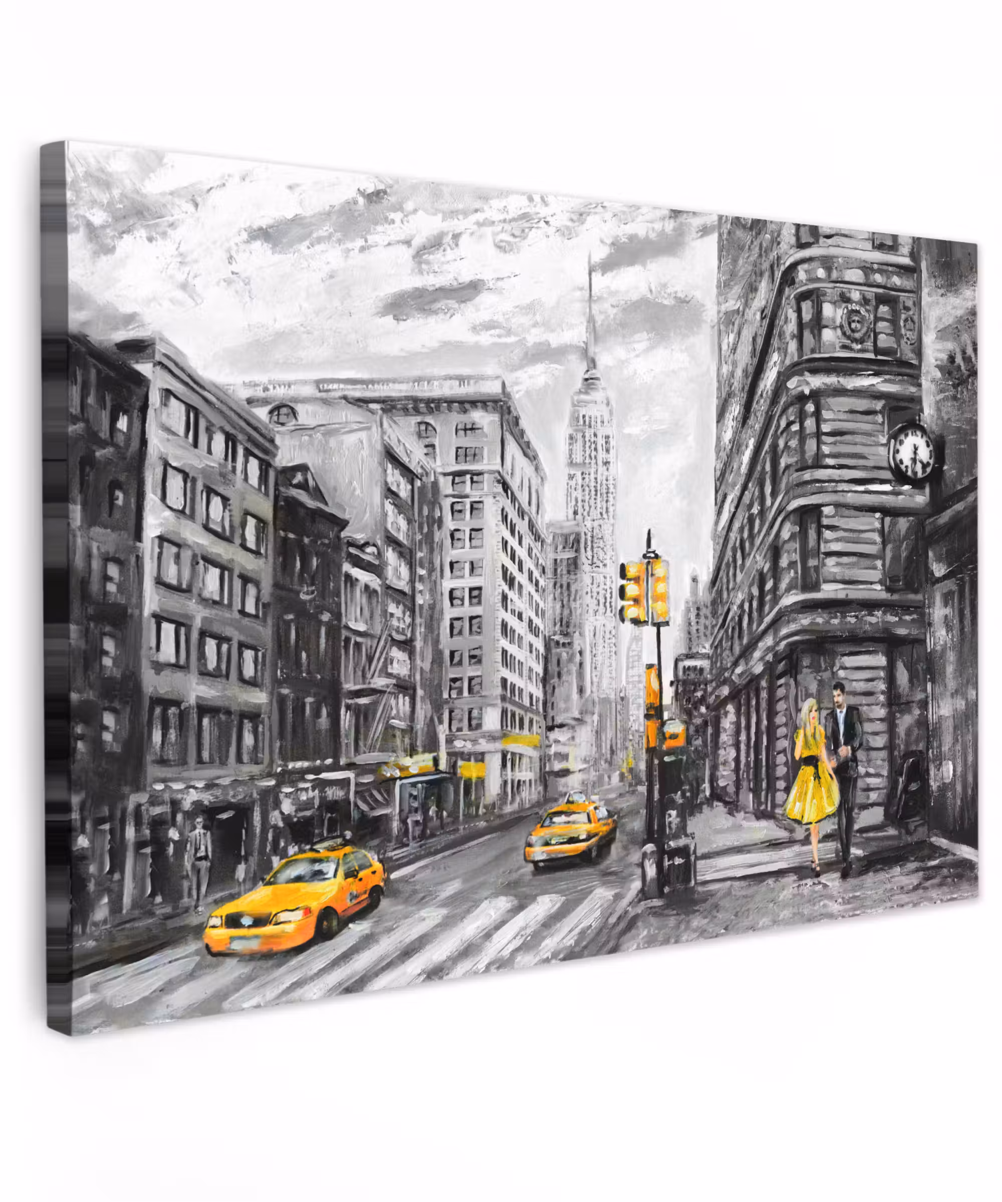 Canvas schilderij - Schilderij - Stad - Auto - Geel