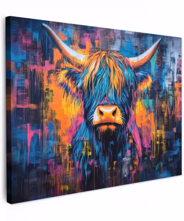 Canvas schilderij - Schotse Hooglander - Abstract - Kleurrijk