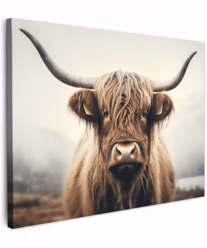 Canvas schilderij - Schotse hooglander - Hoorns - Landschap