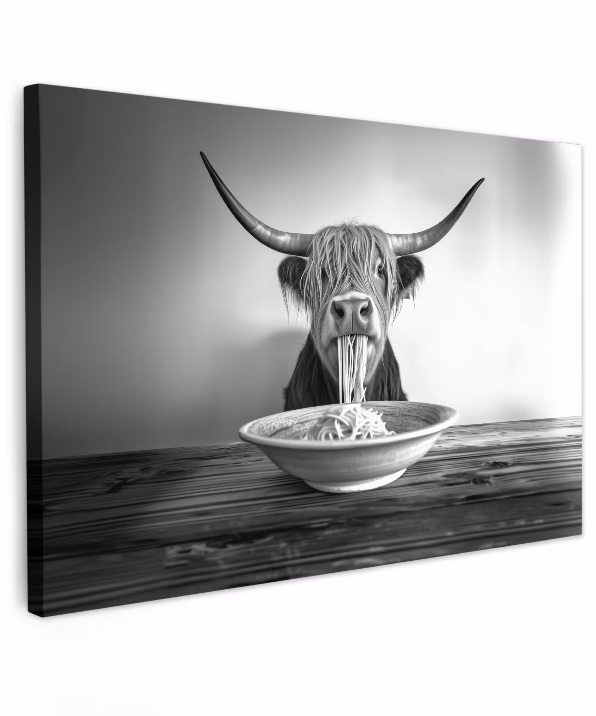Canvas schilderij - Schotse Hooglander - Spaghetti - Dieren - Zwart wit