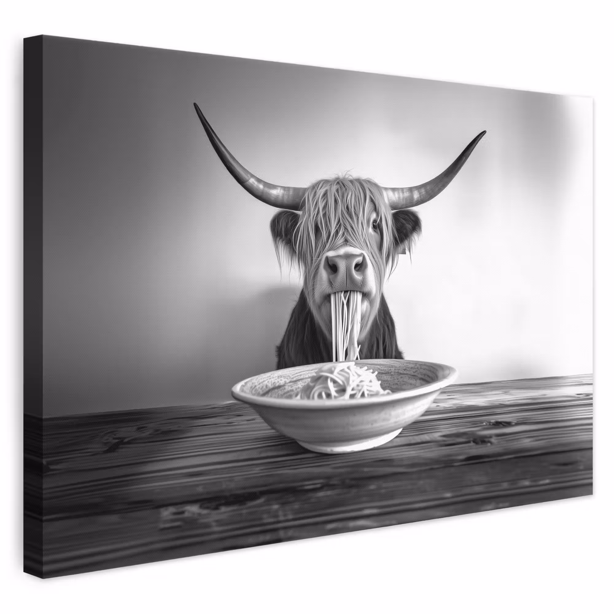 Canvas schilderij - Schotse Hooglander - Spaghetti - Dieren - Zwart wit