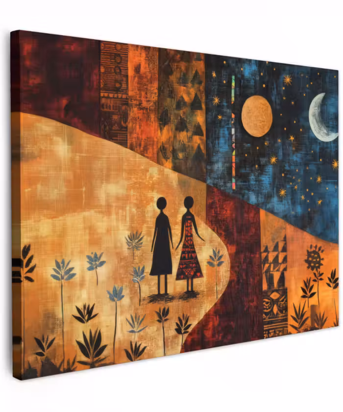 Canvas schilderij - Silhouetten - Abstract - Zon - Maan