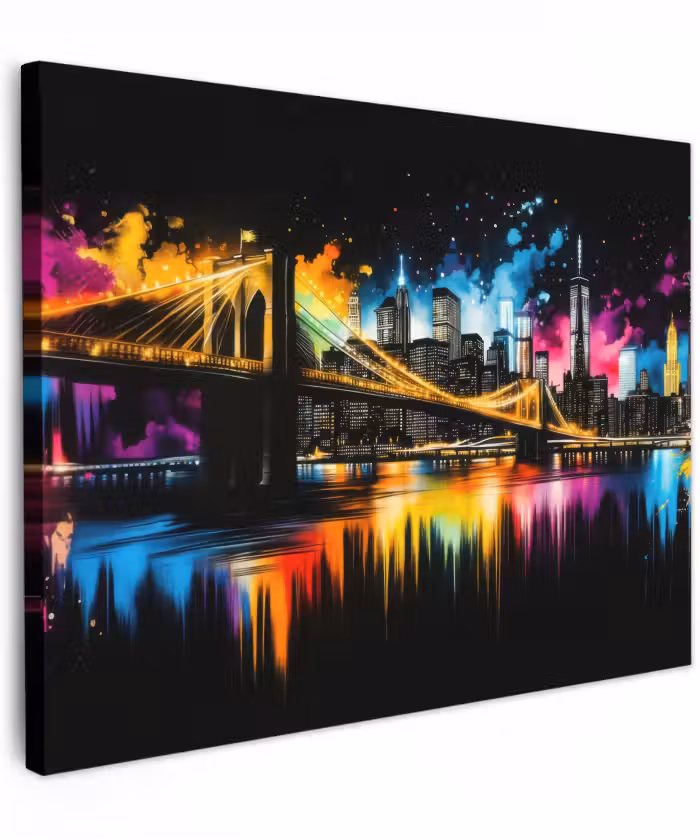 Canvas schilderij - Skyline - Brug - Verlichting - Kleuren