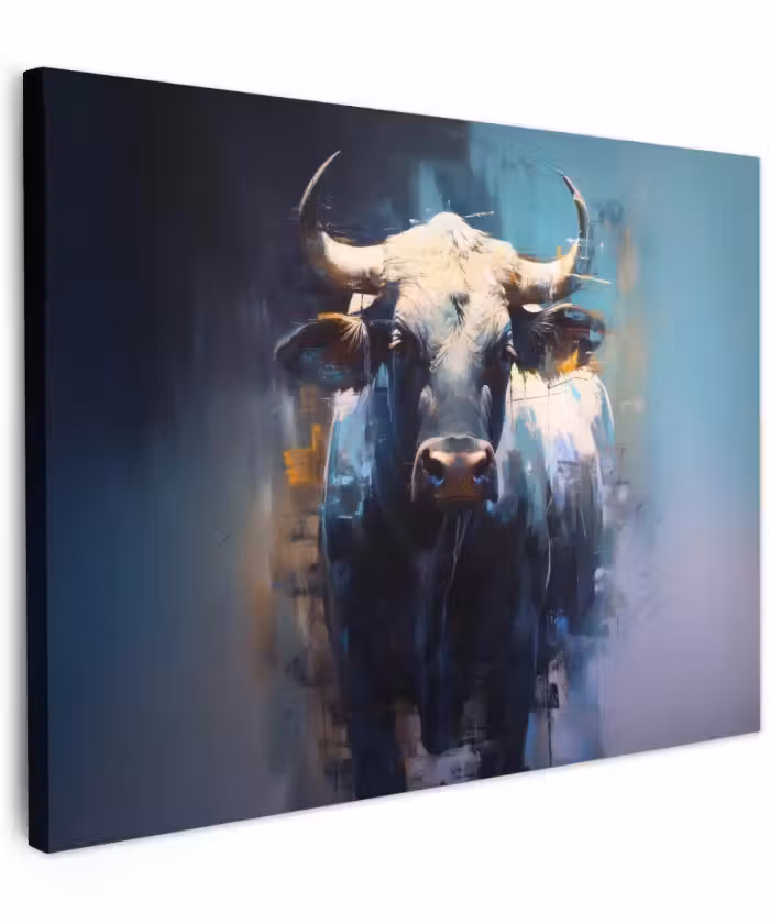 Canvas schilderij - Stier - Zwart - Abstract - Horens