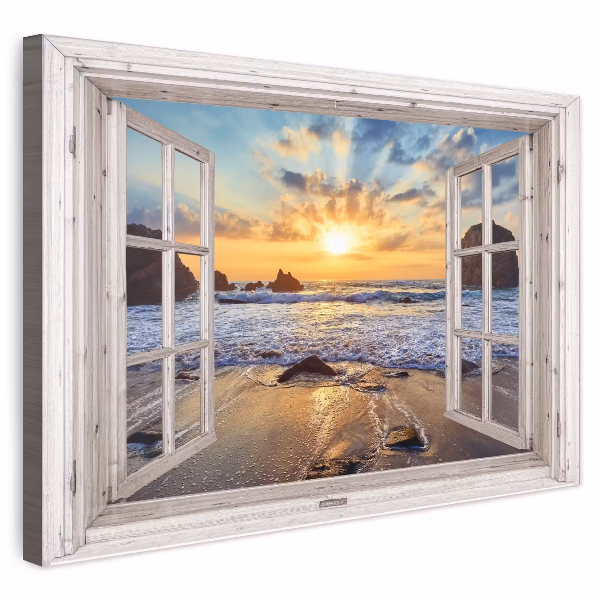 Canvas schilderij - Strand - Doorkijk - Zonsondergang - Landschap - Zee - Natuur