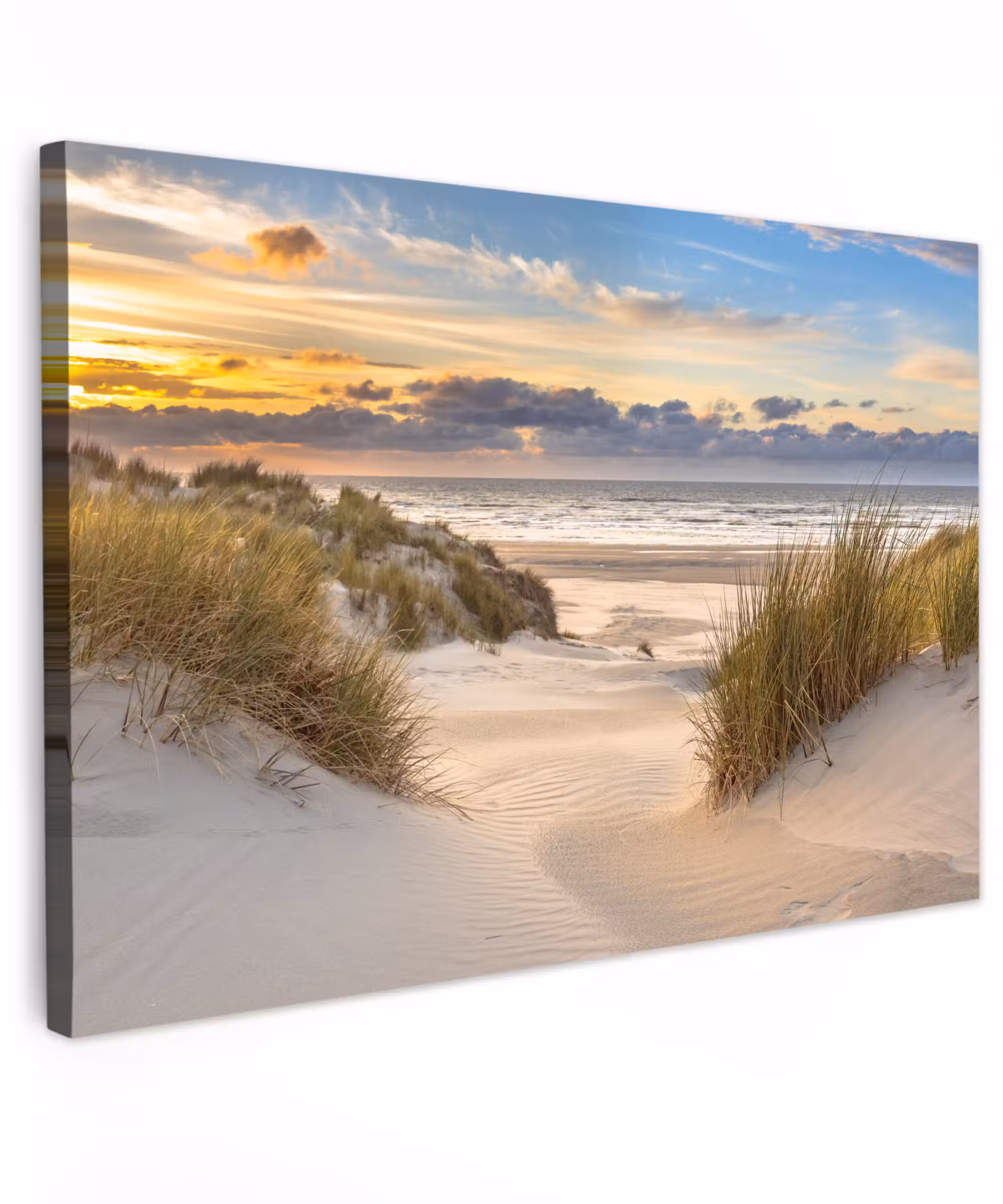 Canvas schilderij - Strand - Duin - Gras - Zonsondergang - Zee