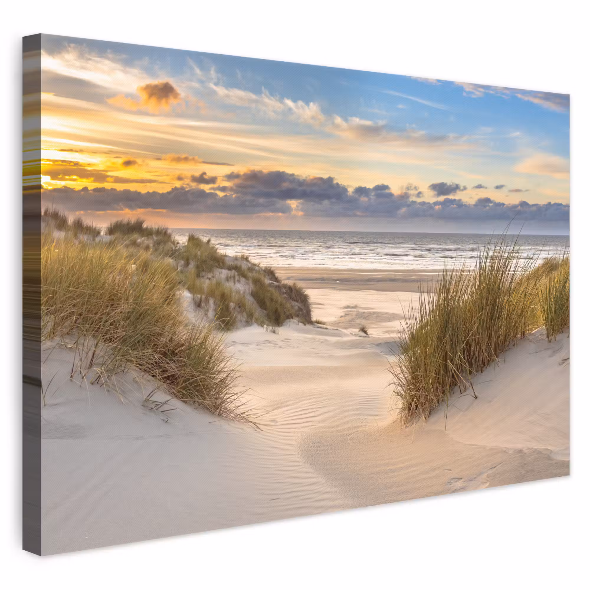 Canvas schilderij - Strand - Duin - Gras - Zonsondergang - Zee