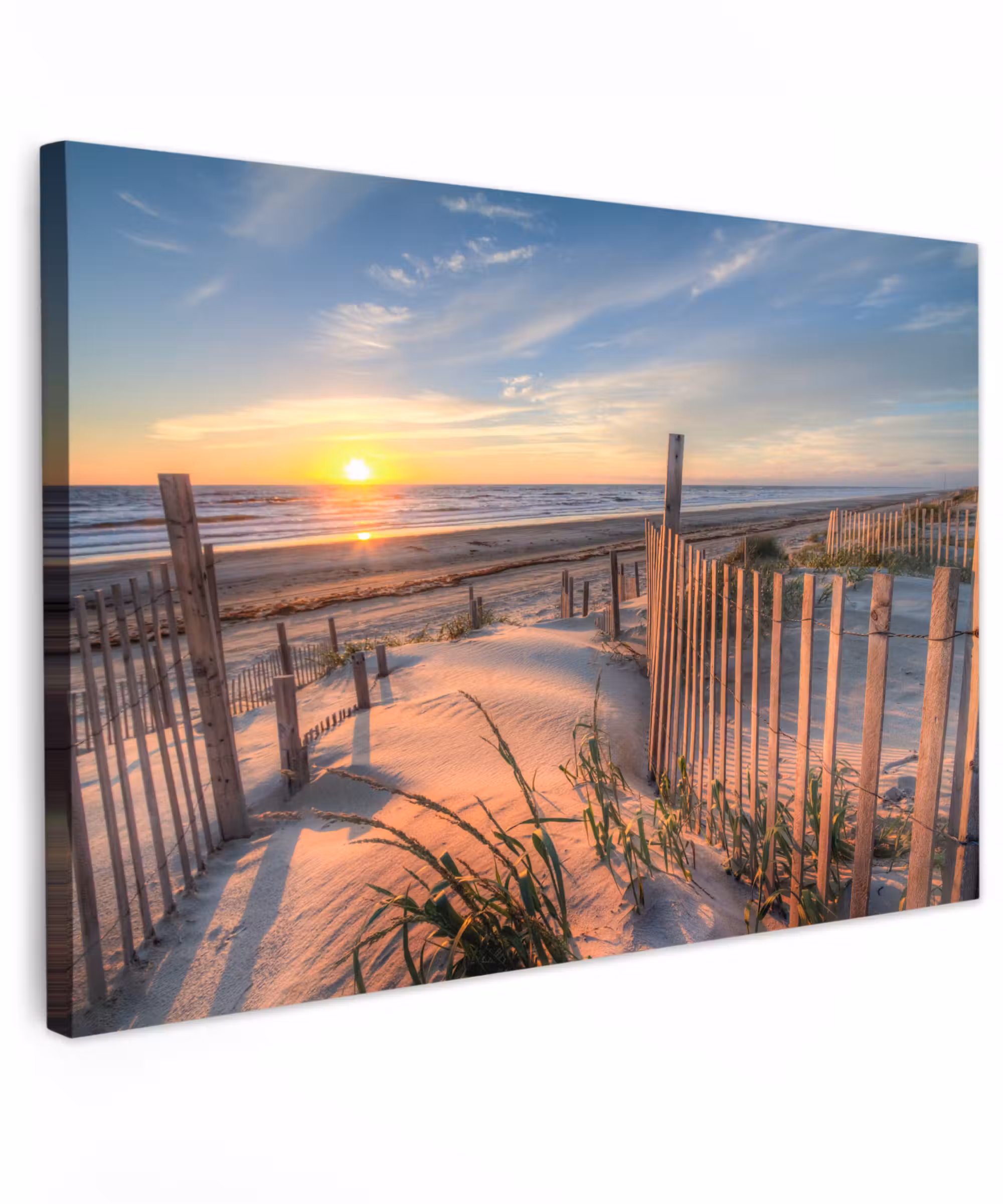 Canvas schilderij - Strand - Zee - Duin - Zonsondergang - Landschap