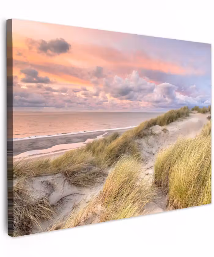 Canvas schilderij - Strand - Zee - Duin - Zonsondergang