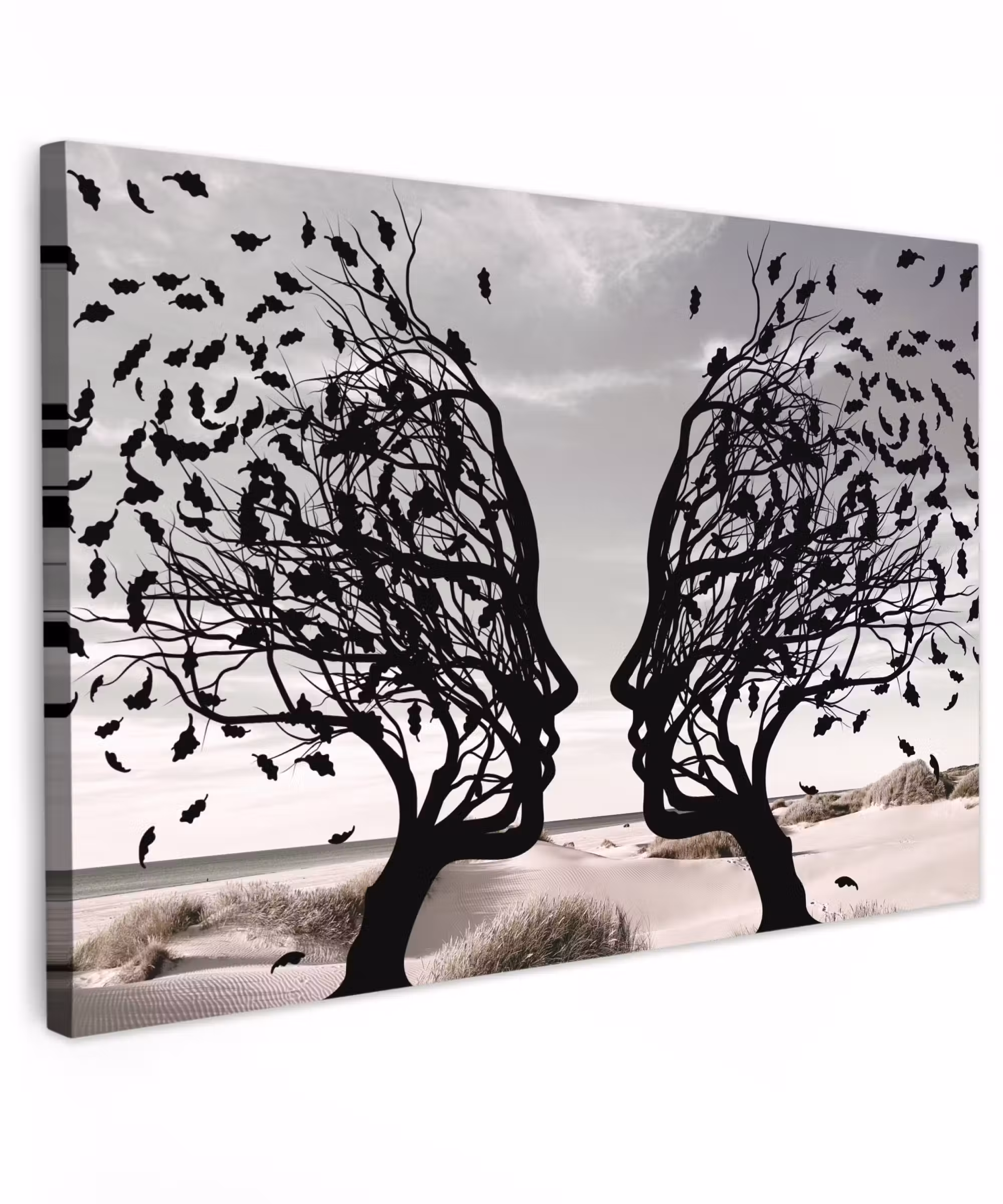 Canvas schilderij - Strand - Zee - Mensen - Boom - Moderne kunst