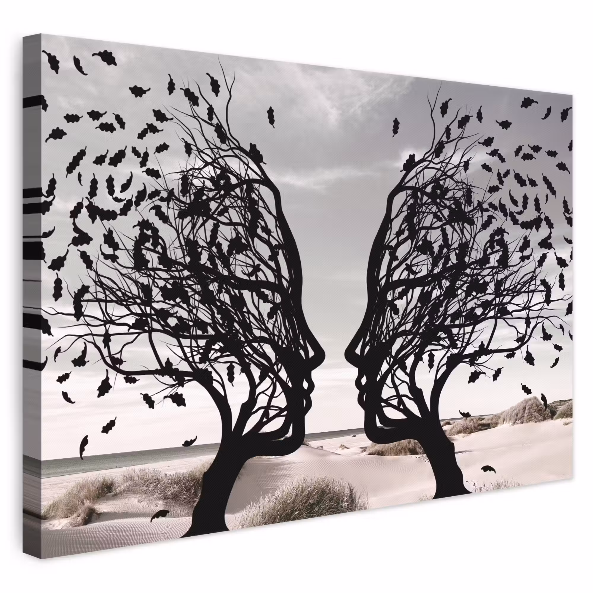 Canvas schilderij - Strand - Zee - Mensen - Boom - Moderne kunst