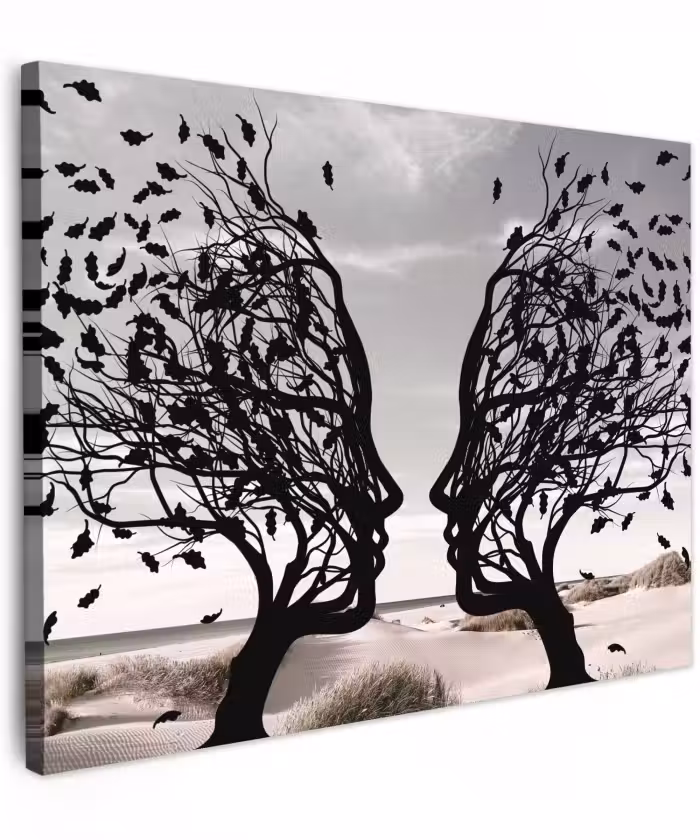 Canvas schilderij - Strand - Zee - Mensen - Boom - Moderne kunst