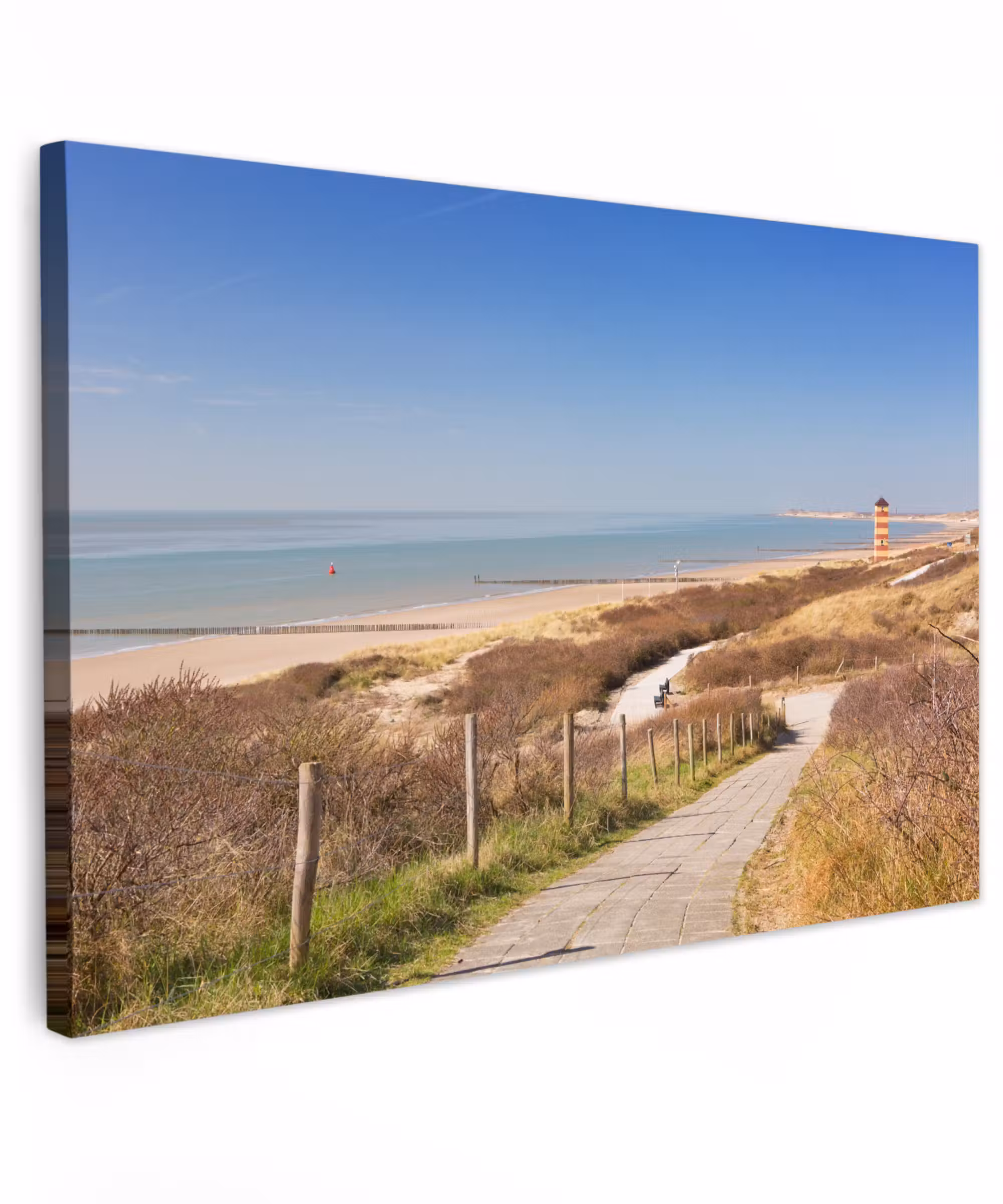Canvas schilderij - Strand - Zee - Vuurtoren - Nederland