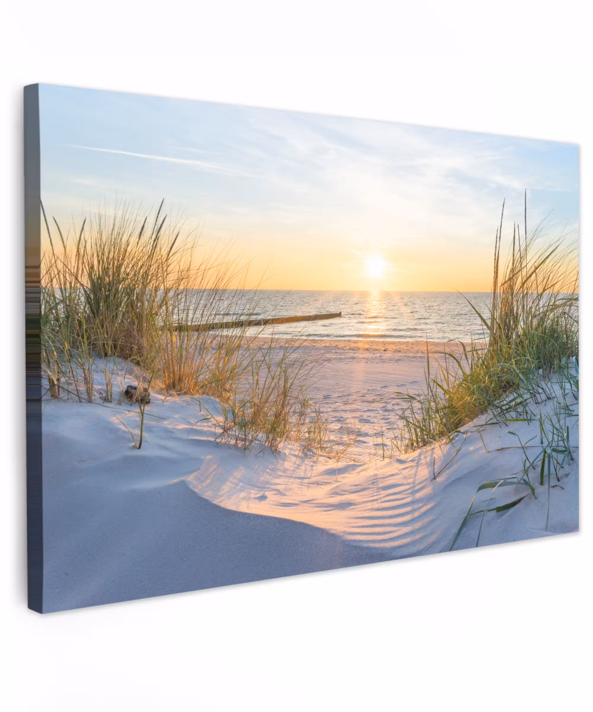 Canvas schilderij - Strand - Zon - Duin - Gras - Zand - Horizon