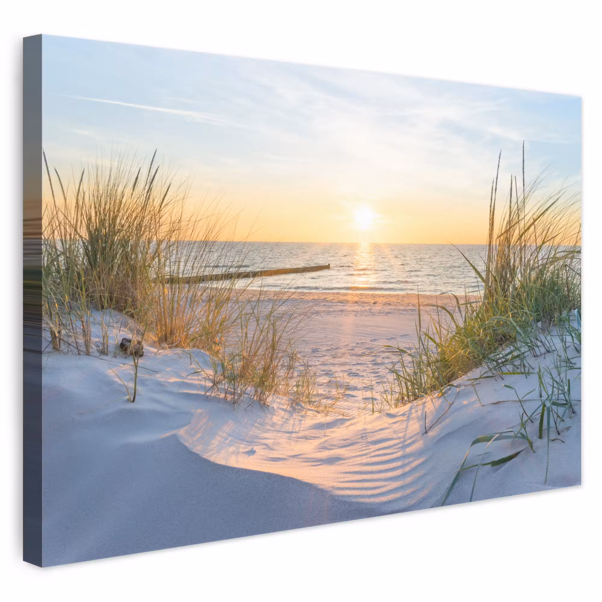 Canvas schilderij - Strand - Zon - Duin - Gras - Zand - Horizon