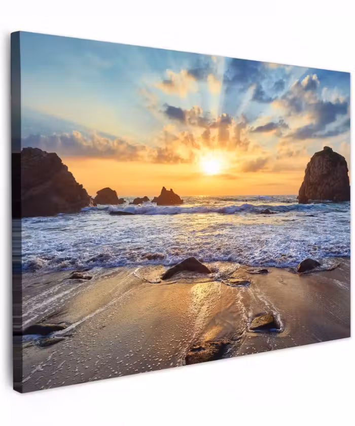 Canvas schilderij - Strand - Zonsondergang - Natuur - Zee - Landschap
