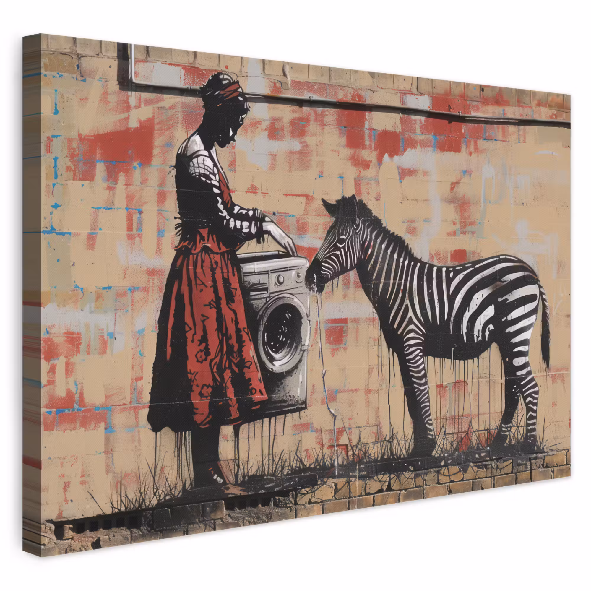 Canvas schilderij - Street art - Zebra - Vrouw - Dieren - Graffiti - Banksy
