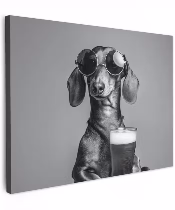 Canvas schilderij - Teckel - Bier - Glas - Bril
