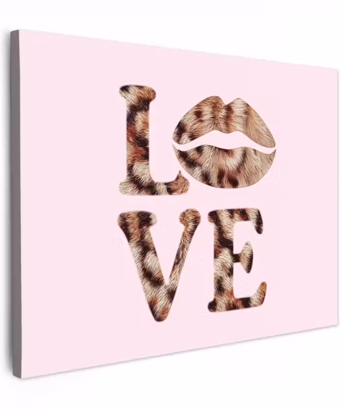 Canvas schilderij - Tekst - Love - Pantervacht - Lichtroze