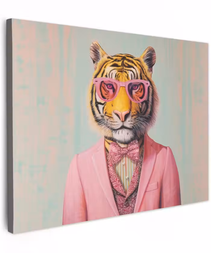 Canvas schilderij - Tijger - Strik - Jasje - Roze