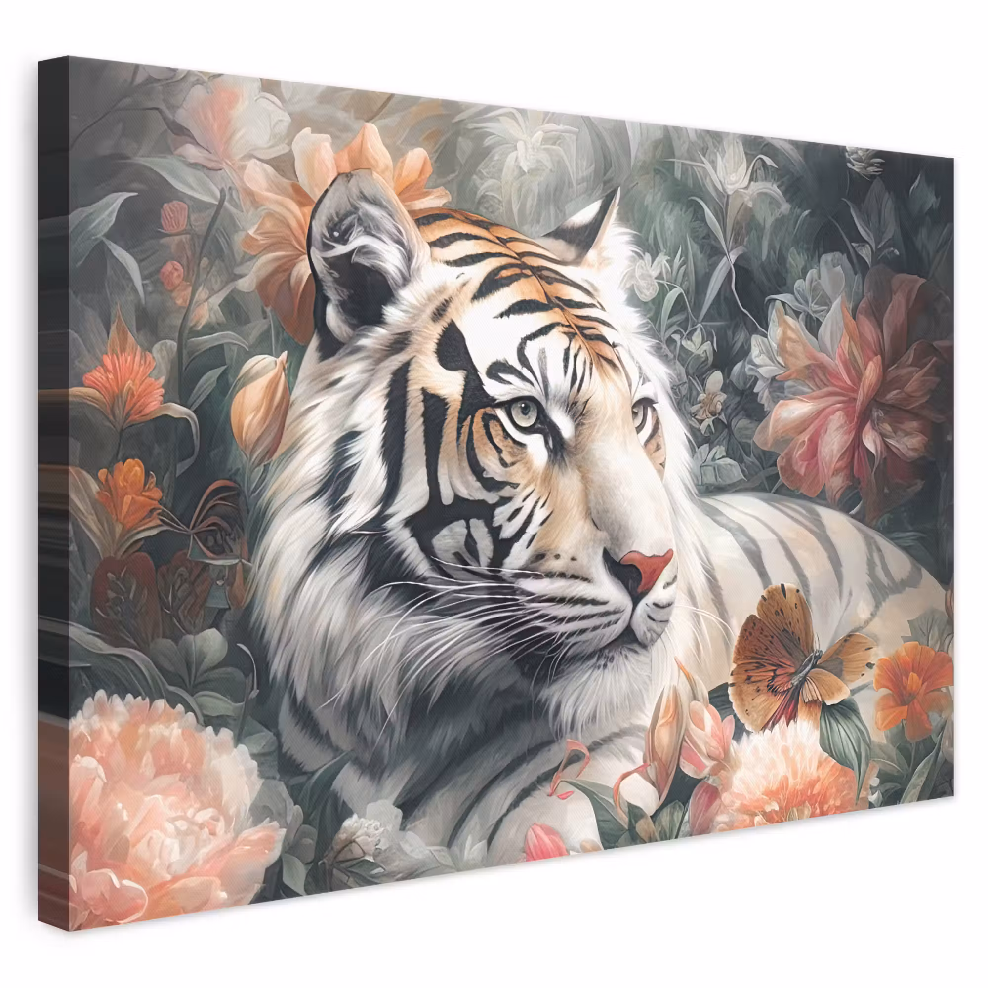 Canvas schilderij - Tijger - Wilde dieren - Bloemen - Jungle
